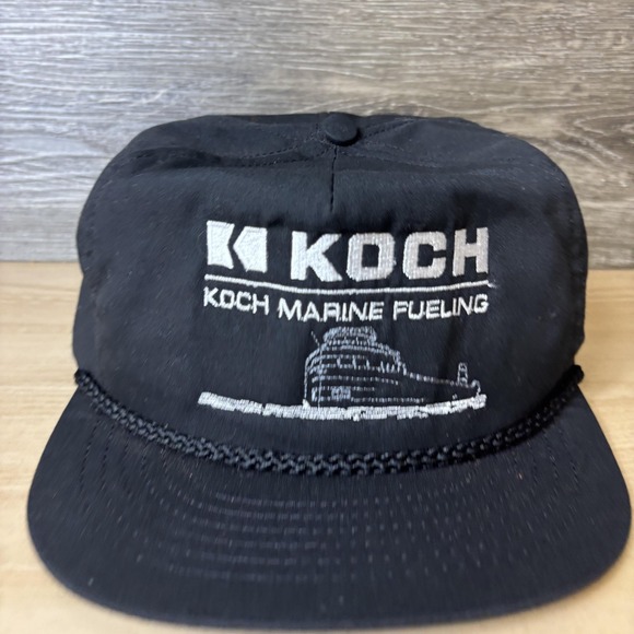 Vintage KOCH Hat Cap Snap Back Black Embroidered Marine Fueling Rope Advertising - Picture 2 of 9